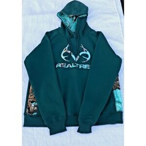 Realtree Hoodie Sweatshirt size medium Teal Camo Logo Pullover Raglan Hunting